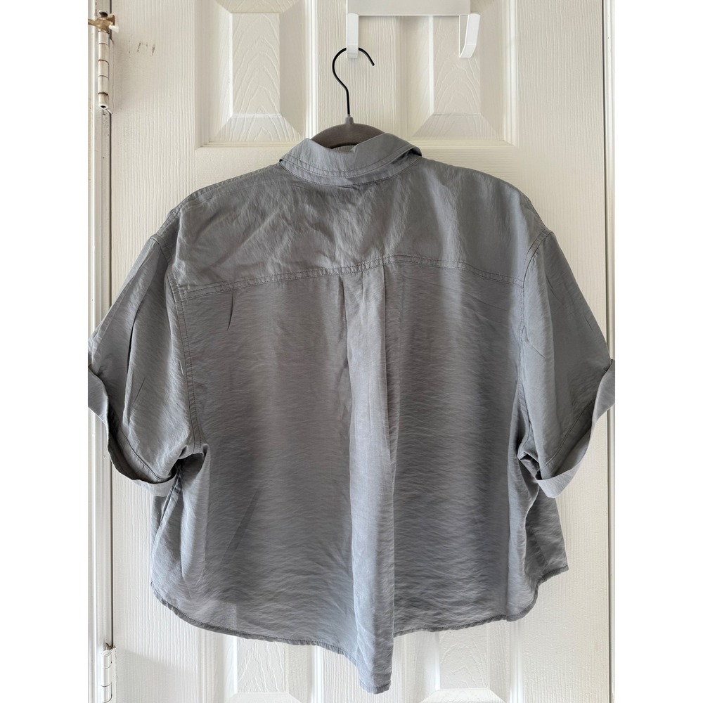 Madewell Central Drapey Shirt L Gray Short Sleeve Boxy Button Front Top - Picture 7 of 8